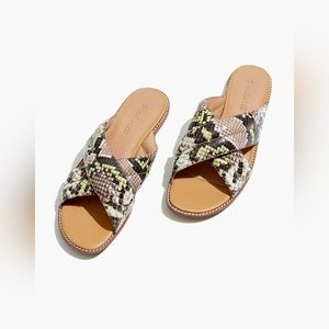 Madewell The Skyler Slide Sandal in Snake Embossed Leather in Mint Cream…